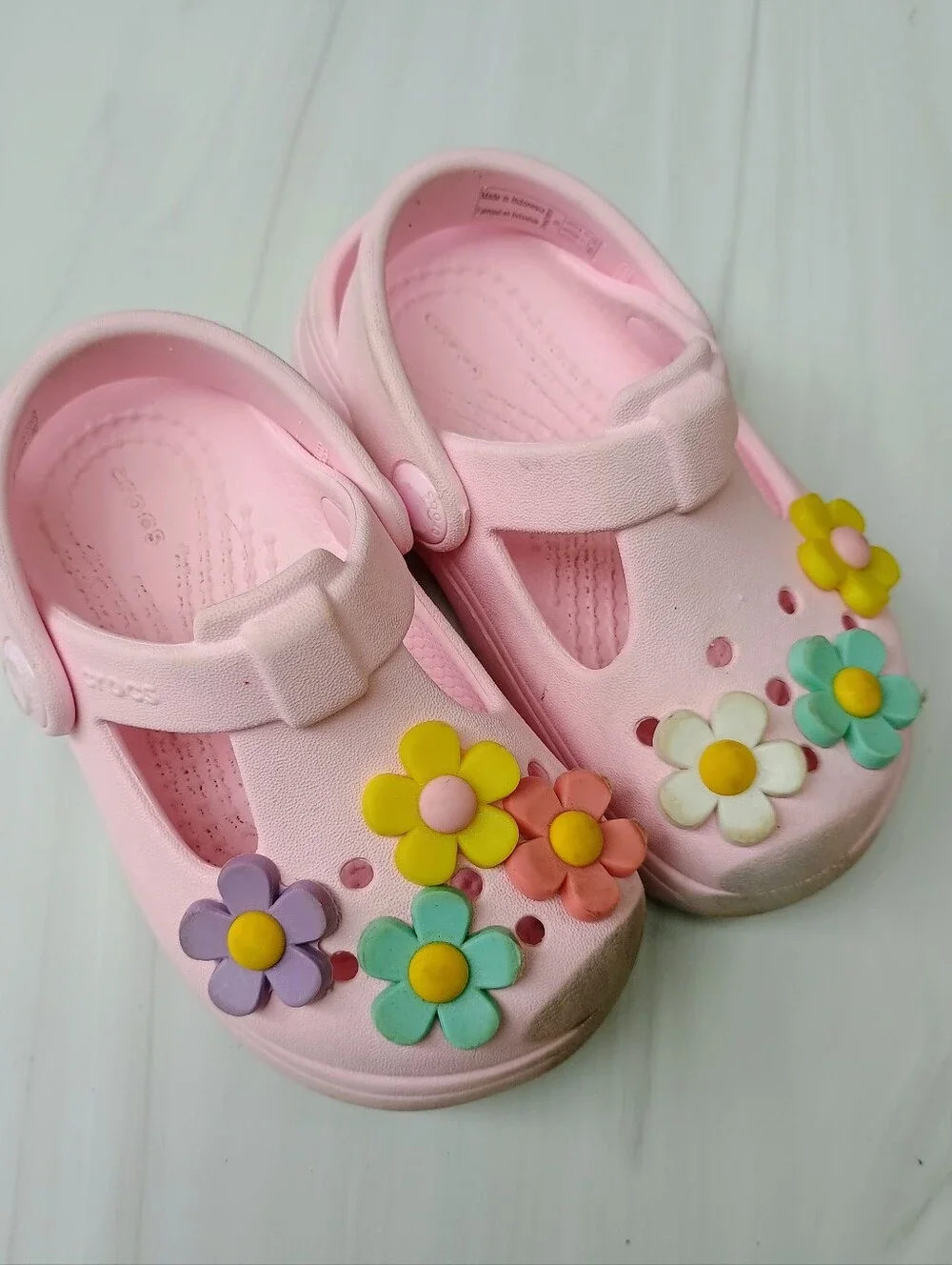 Crocs Mary Jane Pink Platform Toddler Sz 6 Flower Clog Sandals